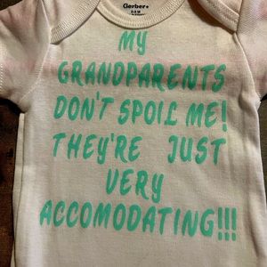 ❤️ 3 for $21 ❤️ White Onesie with light green vinyl  lettering 0-3 & 6-9 months